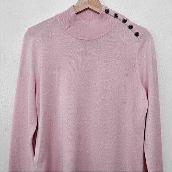 Calvin Klein Womens Medium Button Shoulder Pink Mock Neck Sweater - Picture 4 of 15
